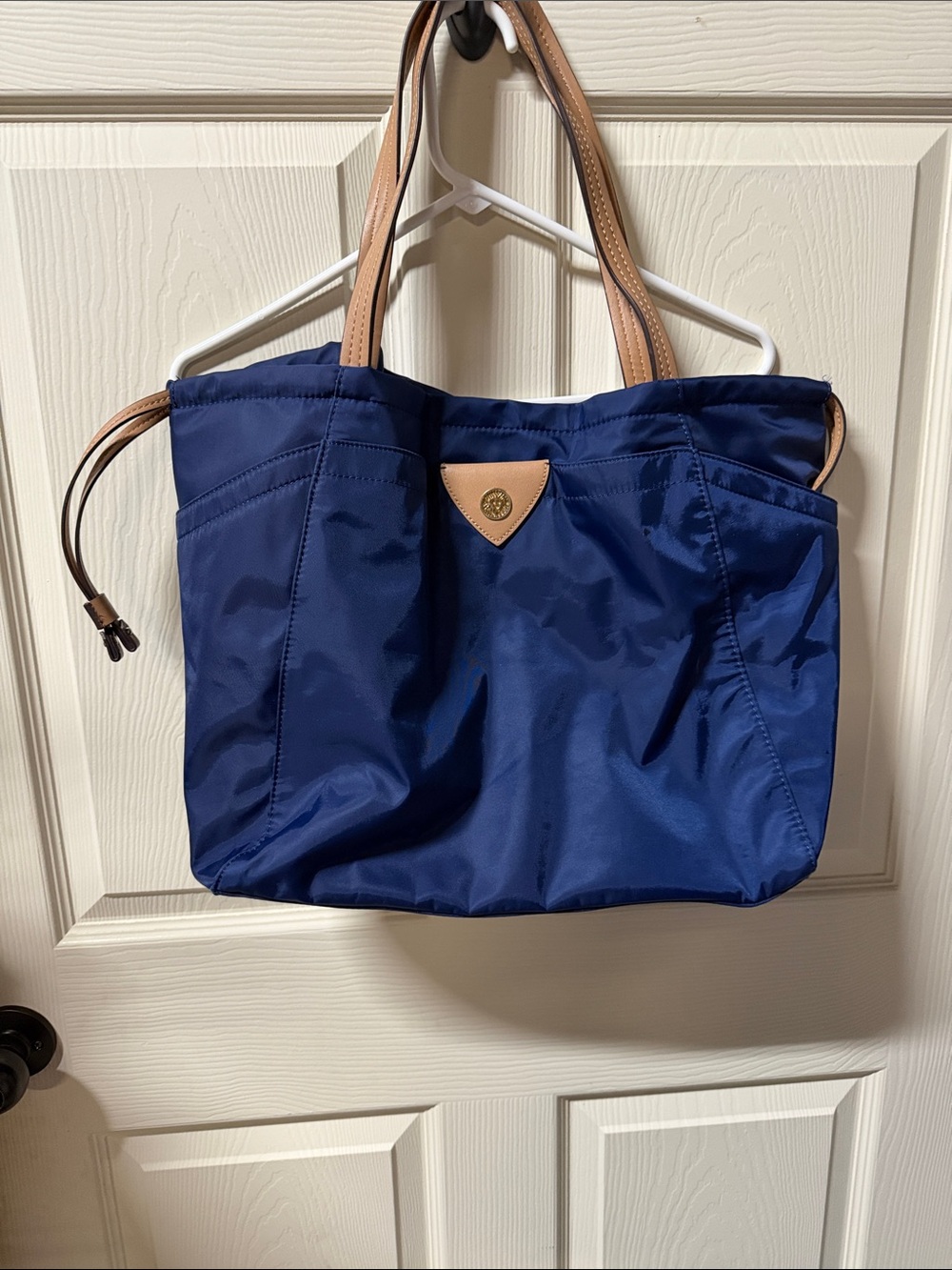 Anne Klein Navy Nylon Tote with Tan Trim